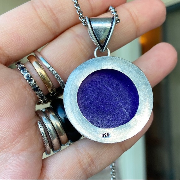 925 Sterling silver purple druzy gemstone necklace - Picture 4 of 8